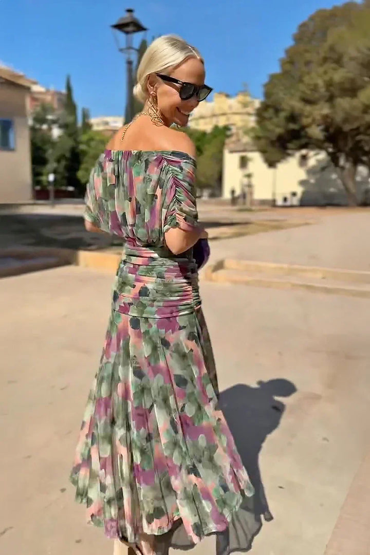 Gloria | Effortless Off-Shoulder Floral Print Holiday Dress