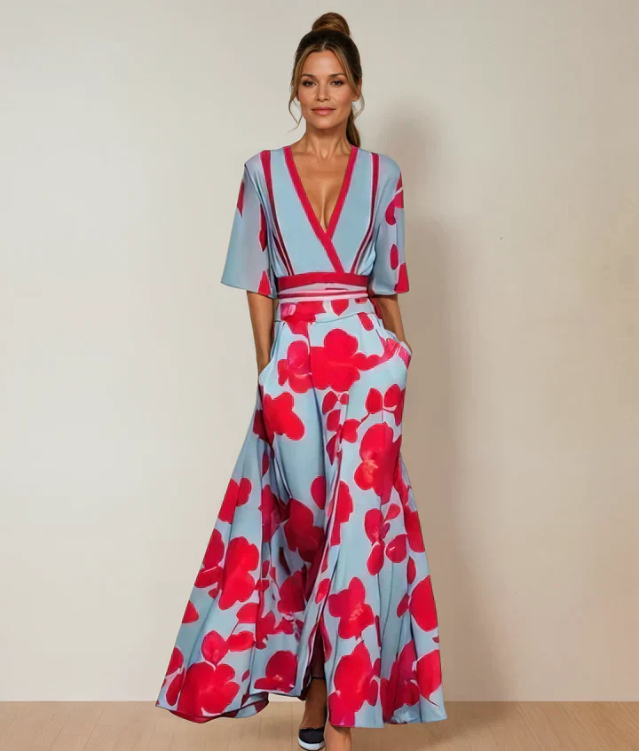 Gloria | Elegant Floral Wrap Holiday Dress Maxi