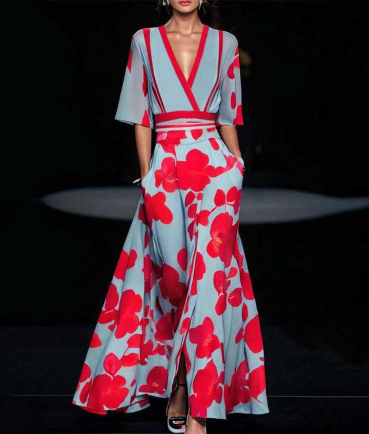 Gloria | Elegant Floral Wrap Holiday Dress Maxi