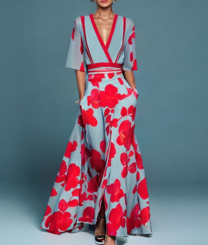 Gloria | Elegant Floral Wrap Holiday Dress Maxi