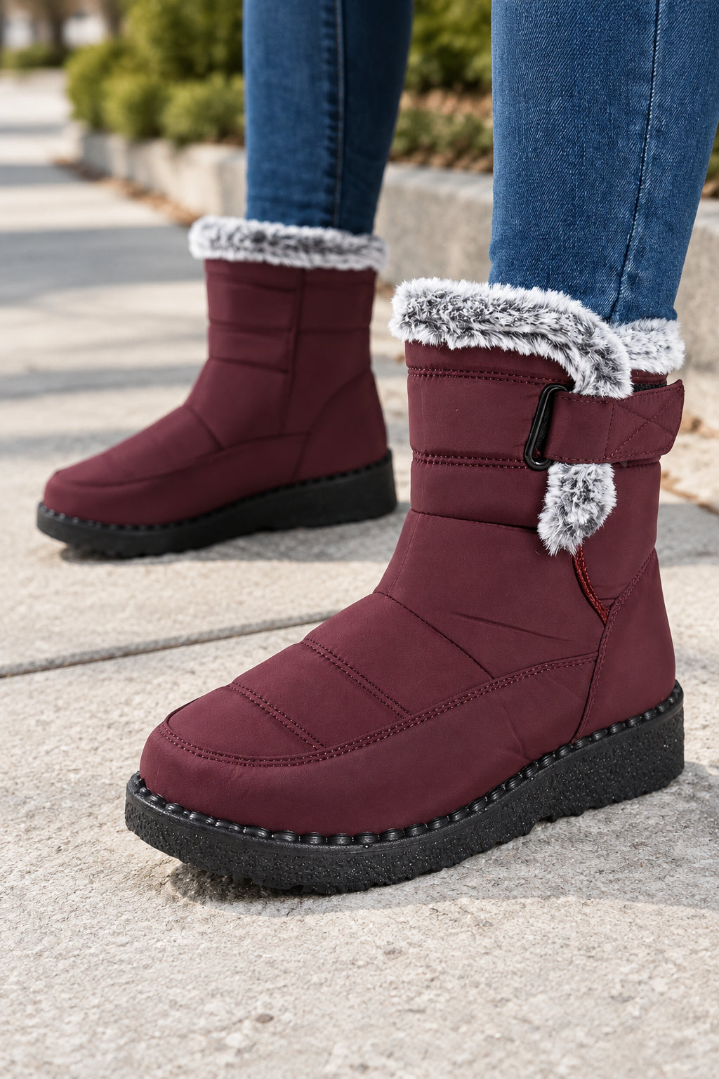 Gloria | Relaxed Faux Fur Trim Quilted Winter Boots for Women