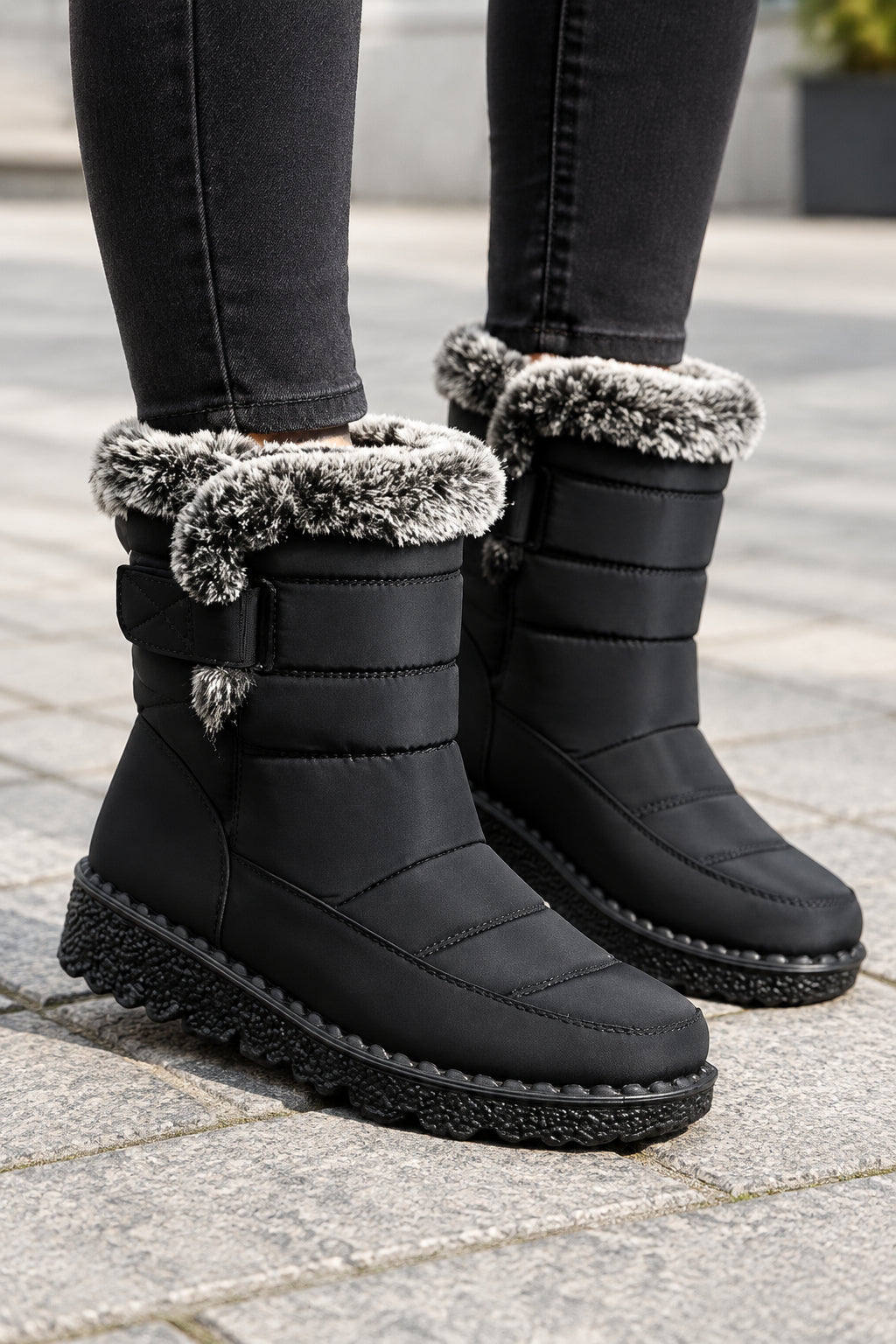 Gloria | Relaxed Faux Fur Trim Quilted Winter Boots for Women