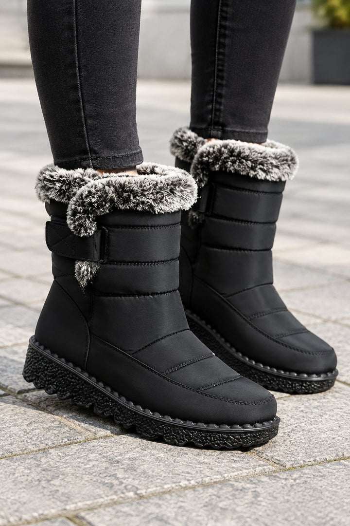 Gloria | Relaxed Faux Fur Trim Quilted Winter Boots for Women