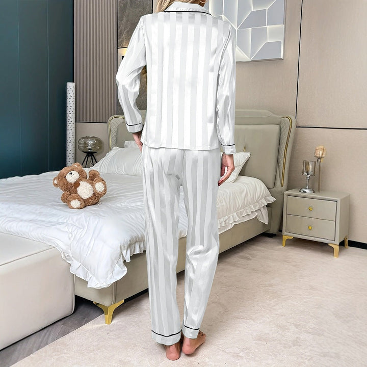 Gloria | Sophisticated Satin Striped Pajama Set