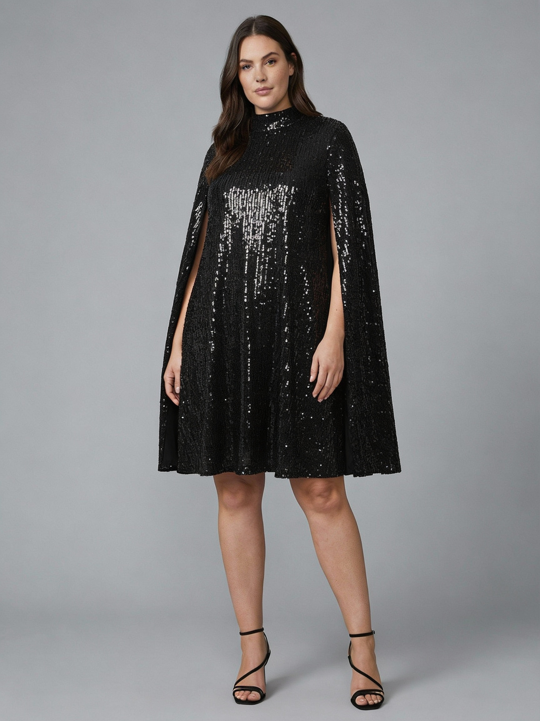 Grace | Chic Sequin Cape Holiday Dress