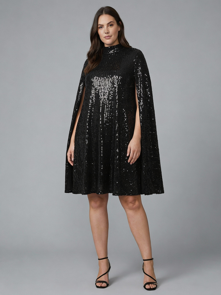 Grace | Chic Sequin Cape Holiday Dress