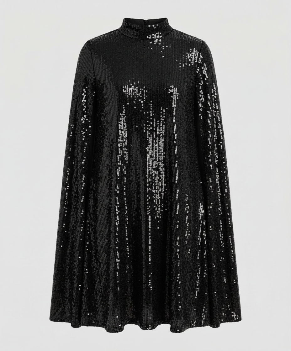 Grace | Chic Sequin Cape Holiday Dress