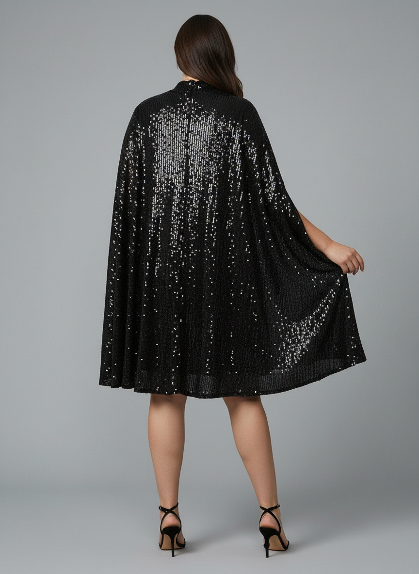 Grace | Chic Sequin Cape Holiday Dress