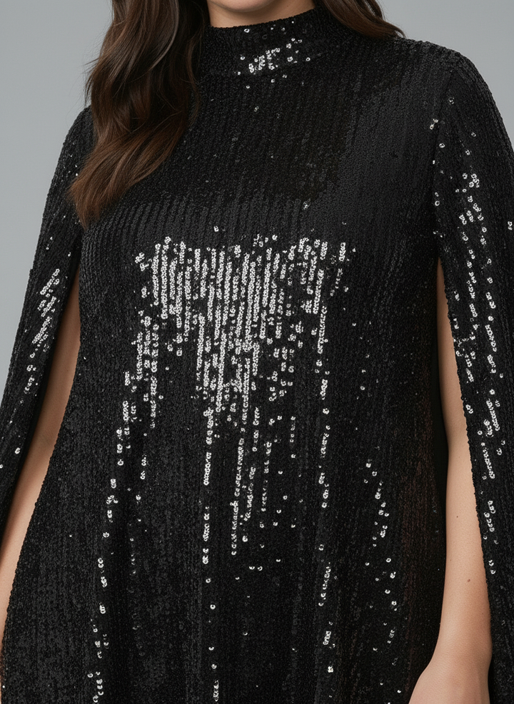 Grace | Chic Sequin Cape Holiday Dress