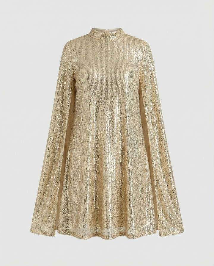 Grace | Chic Sequin Cape Holiday Dress