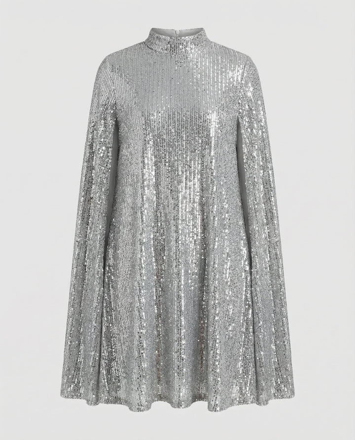Grace | Chic Sequin Cape Holiday Dress