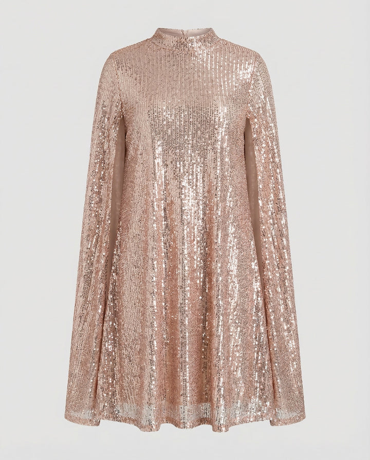 Grace | Chic Sequin Cape Holiday Dress