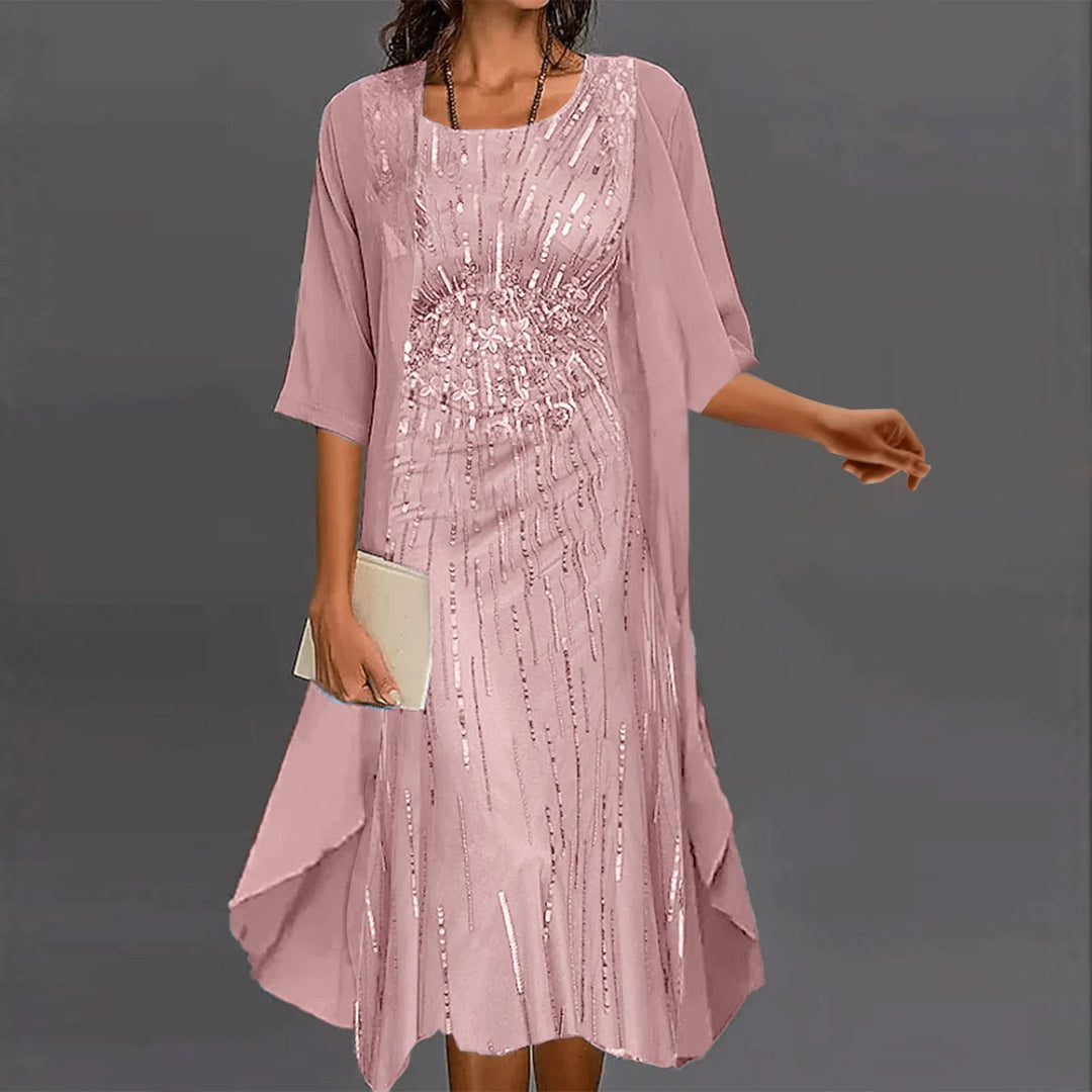 Grace | Refined Sequin Christmas Dress with Flowy Chiffon Overlay