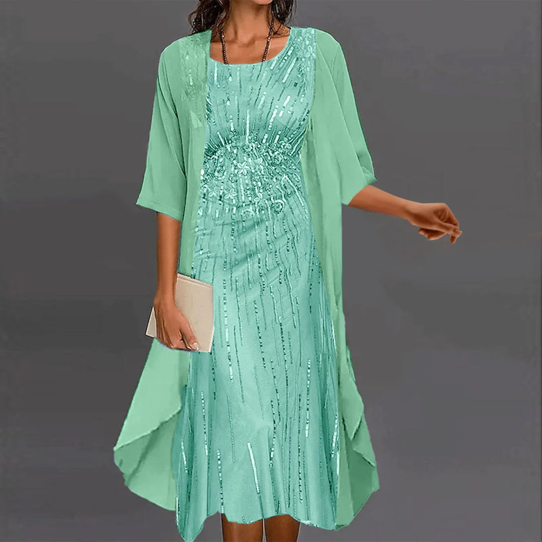 Grace | Refined Sequin Christmas Dress with Flowy Chiffon Overlay