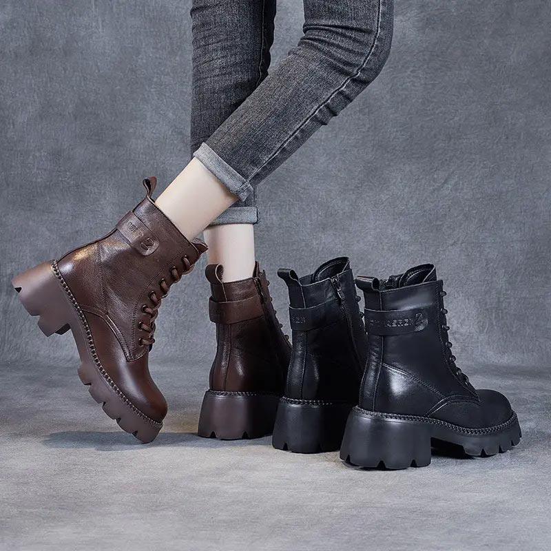 Hannah | Graceful Chunky Sole Lace-Up Combat Boots