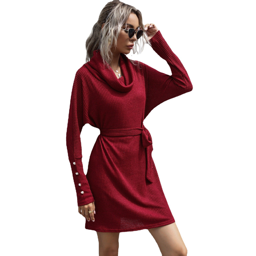 Hannah | Stylish Cowl Neck Ribbed Knit Winter Dress