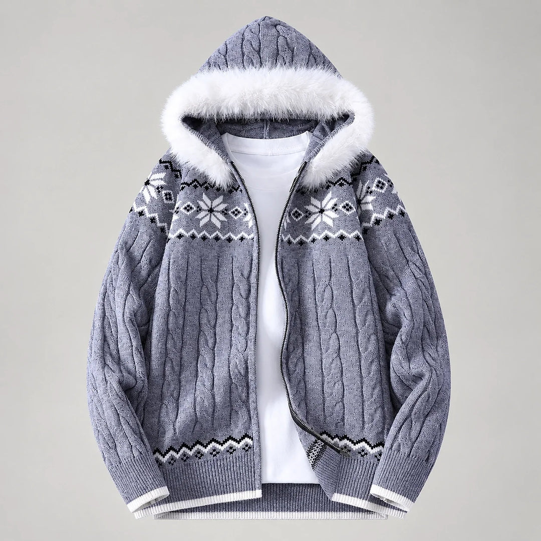 Harold | Relaxed Hooded Zip Up Chunky Cable Knit Sweater