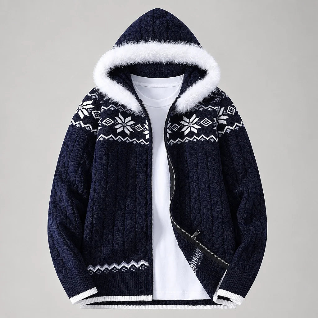 Harold | Relaxed Hooded Zip Up Chunky Cable Knit Sweater