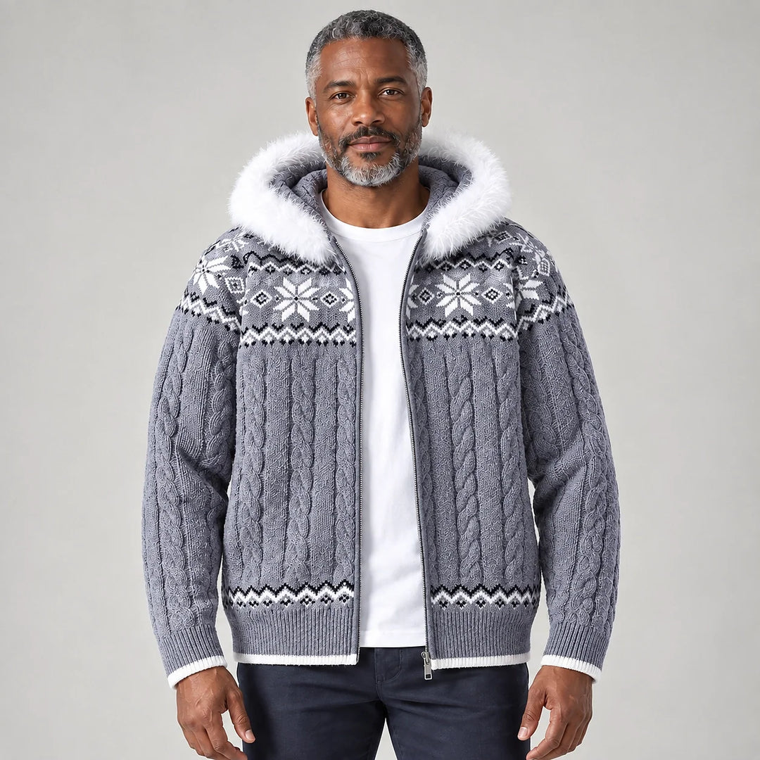 Harold | Relaxed Hooded Zip Up Chunky Cable Knit Sweater