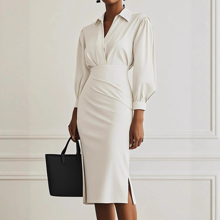 Heather | Chic Tailored V-Wrap Long Sleeve Midi Dress