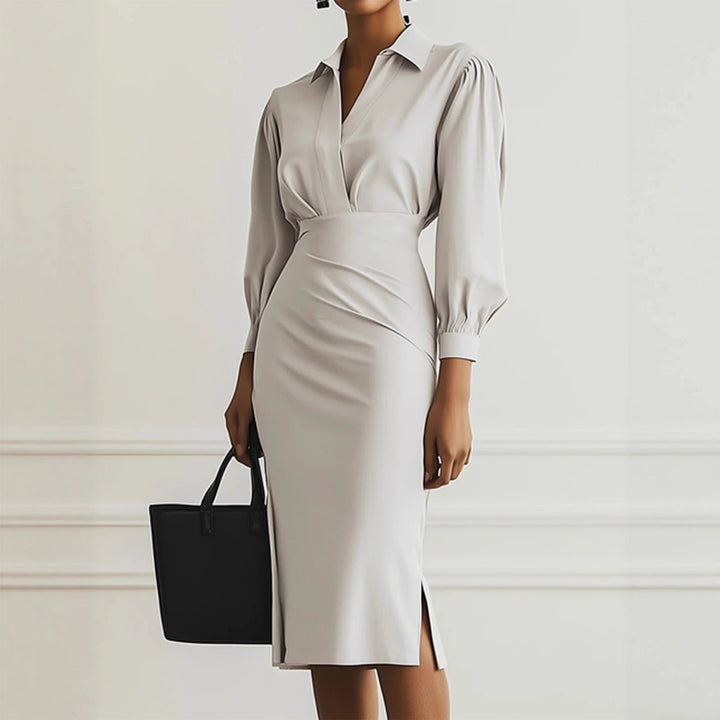 Heather | Chic Tailored V-Wrap Long Sleeve Midi Dress