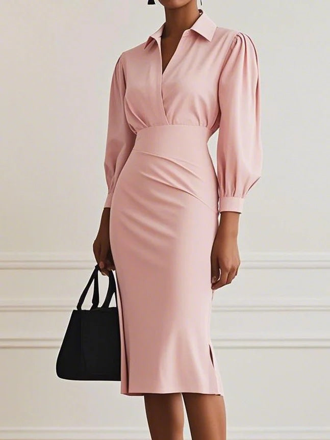 Heather | Chic Tailored V-Wrap Long Sleeve Midi Dress