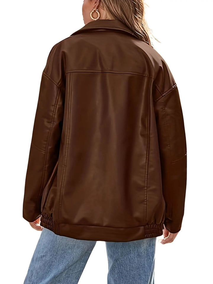 Heather | Elegant Oversized Leather Bomber Jacket