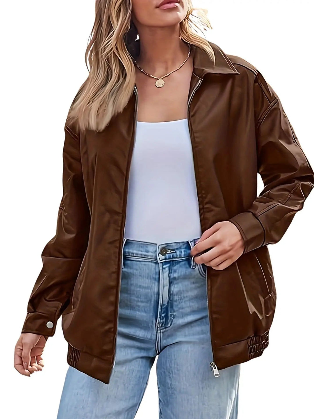 Heather | Elegant Oversized Leather Bomber Jacket
