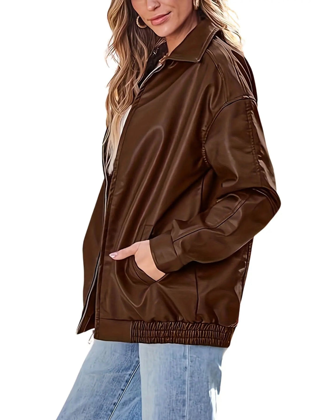 Heather | Elegant Oversized Leather Bomber Jacket