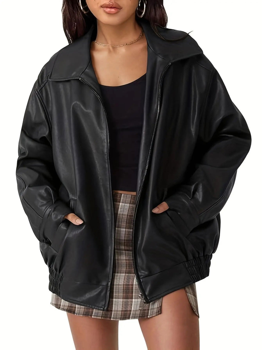 Heather | Elegant Oversized Leather Bomber Jacket