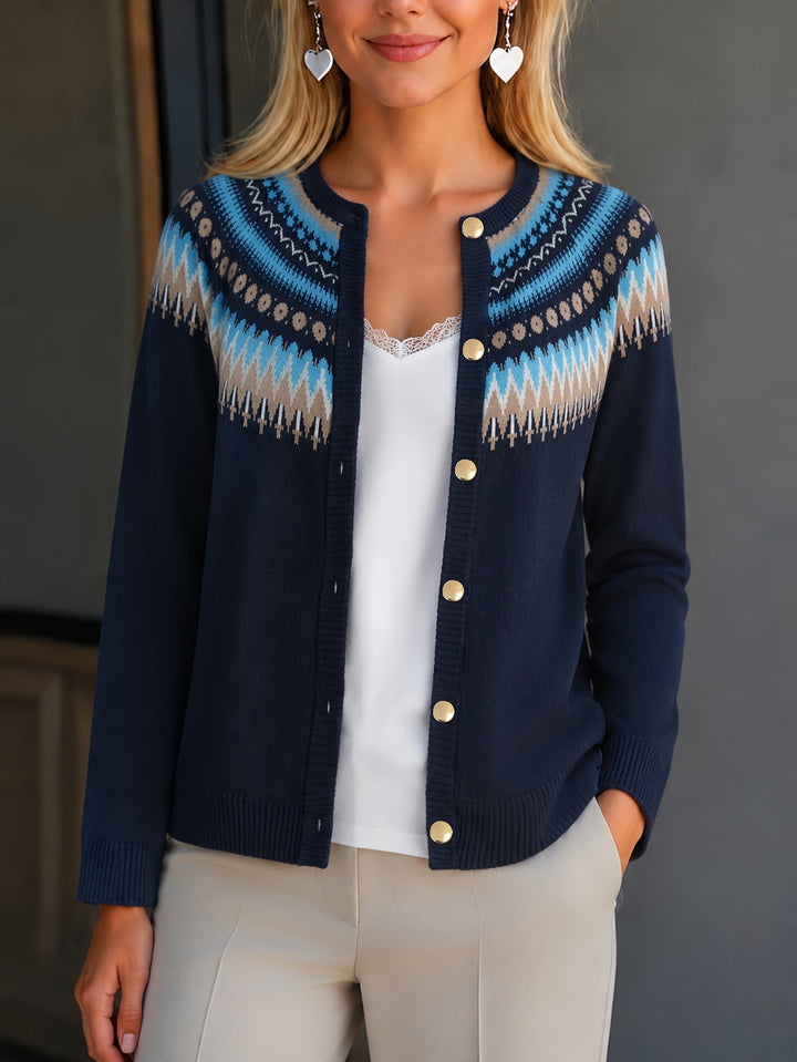 Heather | Polished Button-Front Fair Isle Cardigan Womens