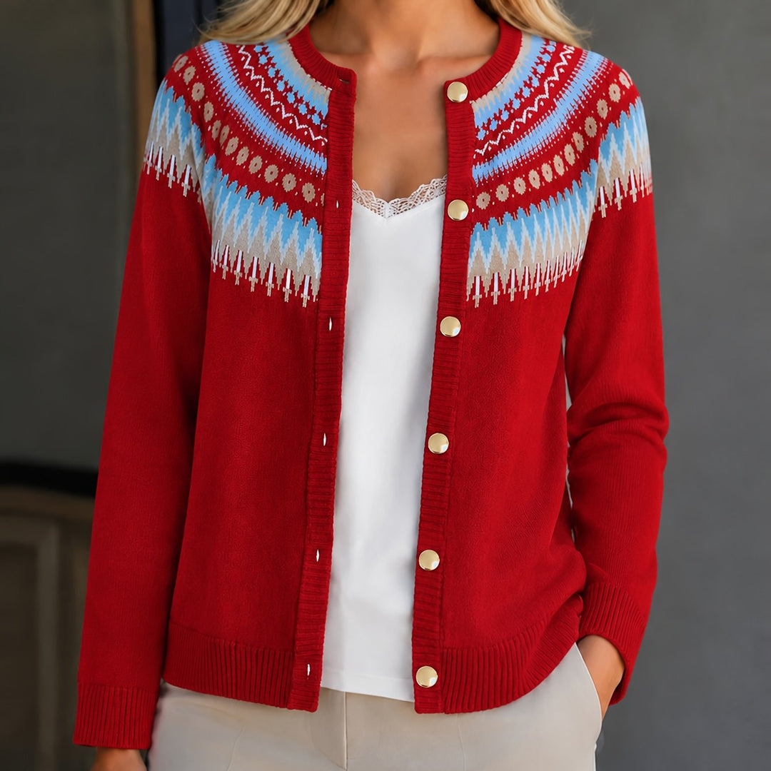 Heather | Polished Button-Front Fair Isle Cardigan Womens