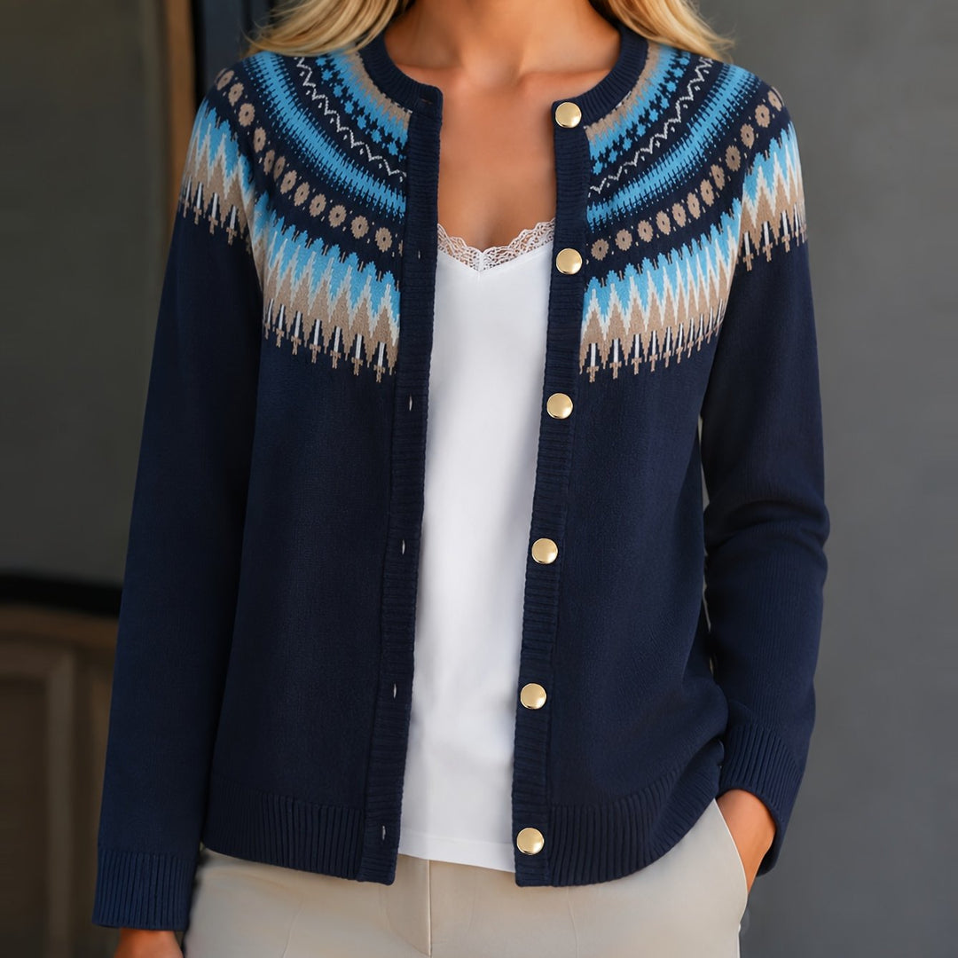 Heather | Polished Button-Front Fair Isle Cardigan Womens