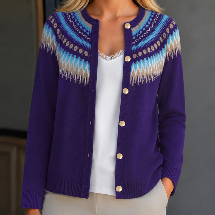 Heather | Polished Button-Front Fair Isle Cardigan Womens