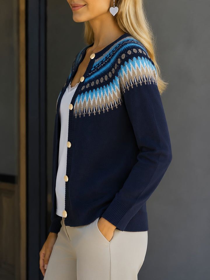Heather | Polished Button-Front Fair Isle Cardigan Womens