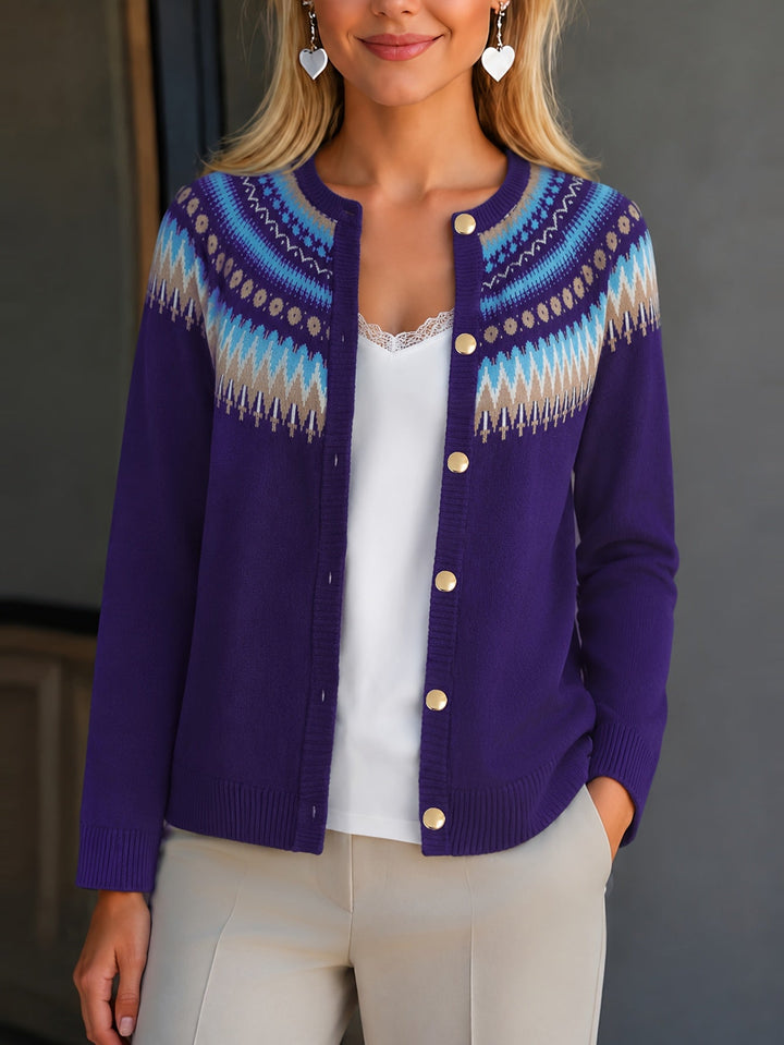 Heather | Polished Button-Front Fair Isle Cardigan Womens