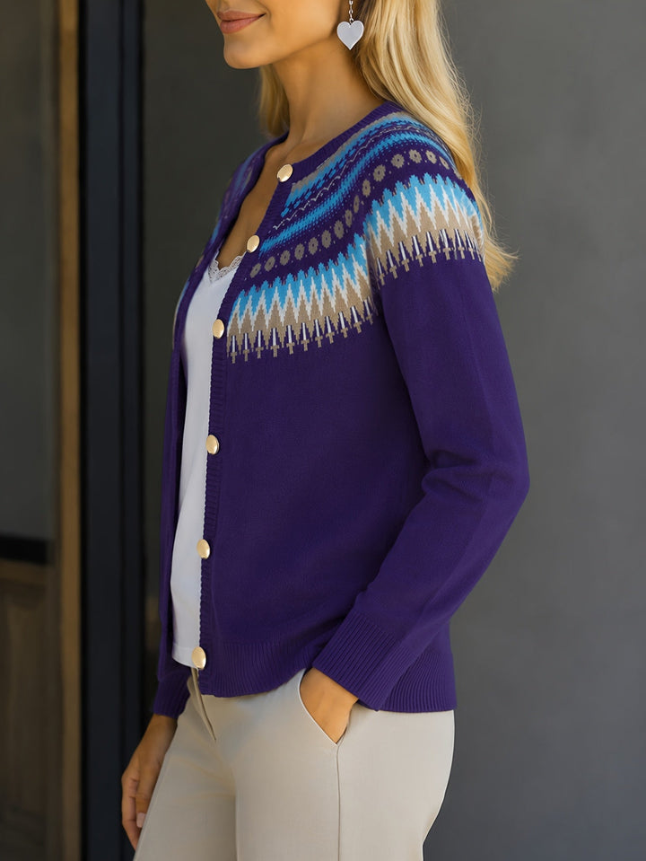 Heather | Polished Button-Front Fair Isle Cardigan Womens
