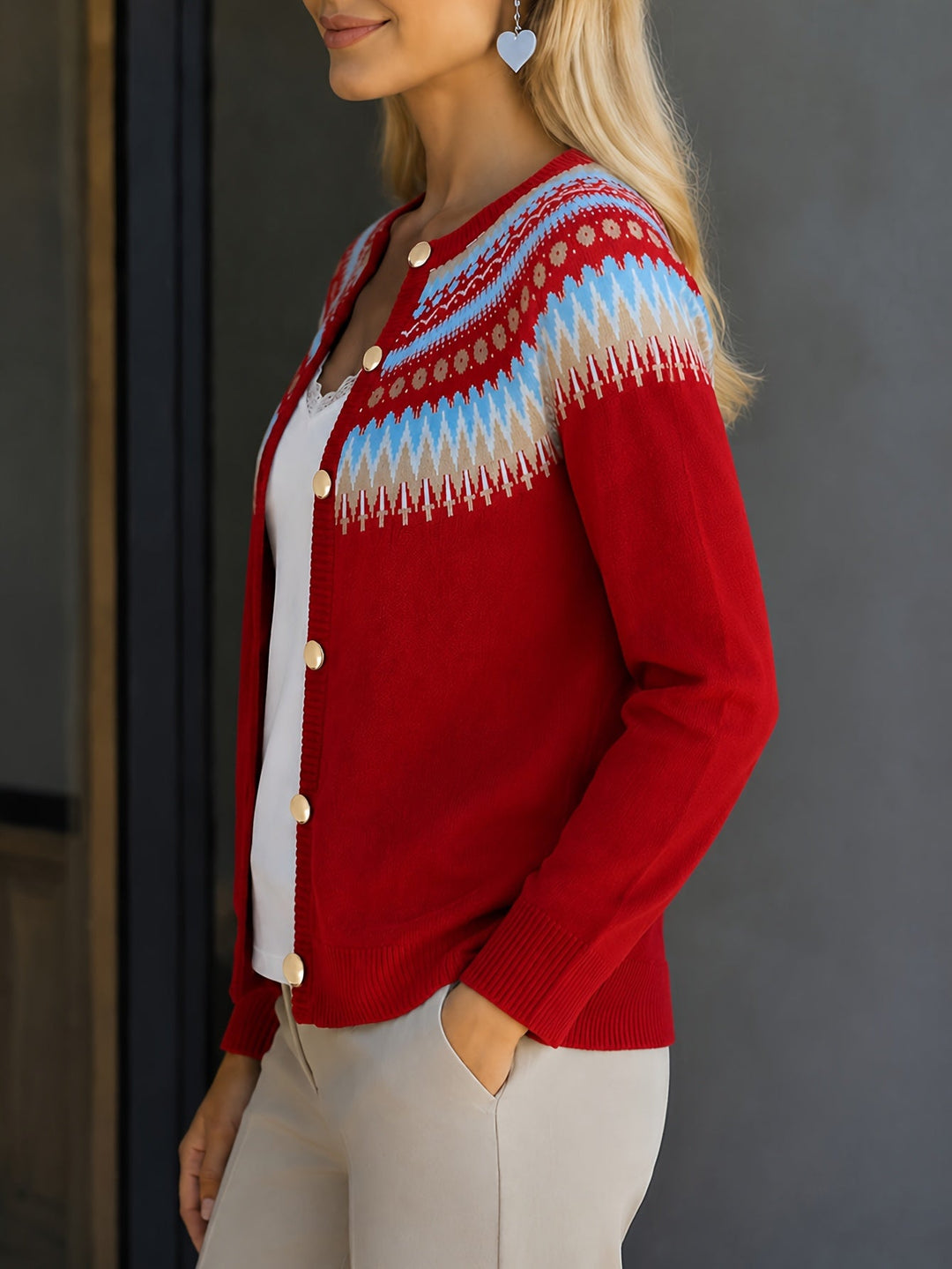 Heather | Polished Button-Front Fair Isle Cardigan Womens