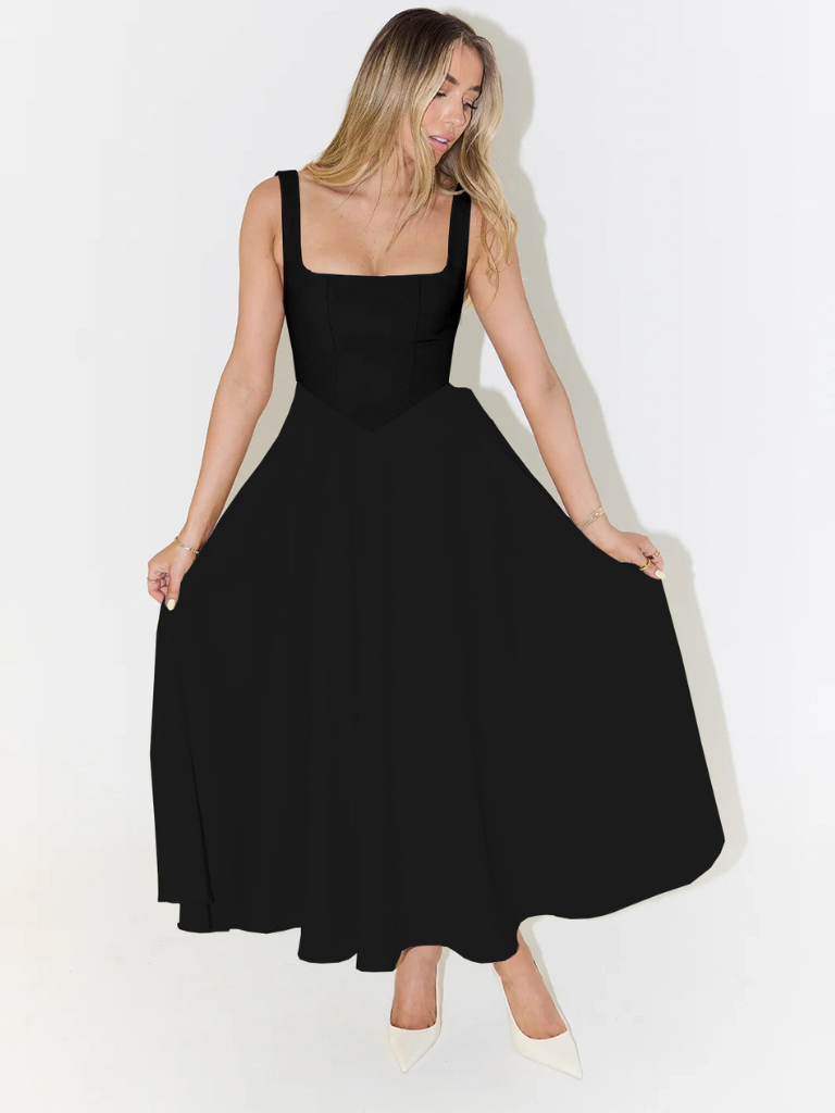 Heather | Polished Square Neck Fit-and-Flare Christmas Dress