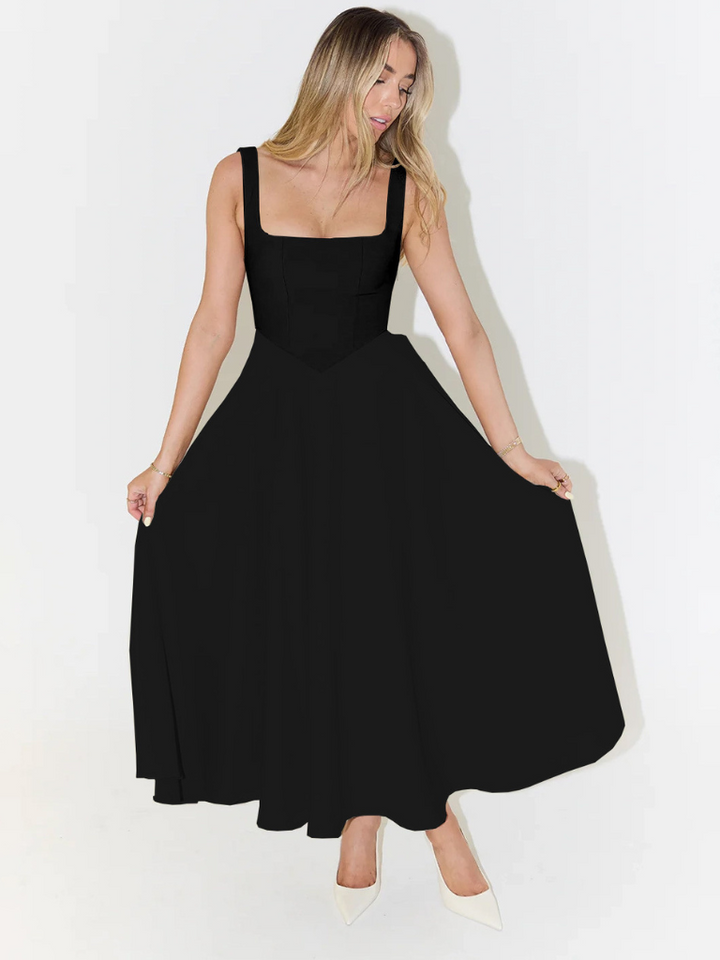 Heather | Polished Square Neck Fit-and-Flare Christmas Dress