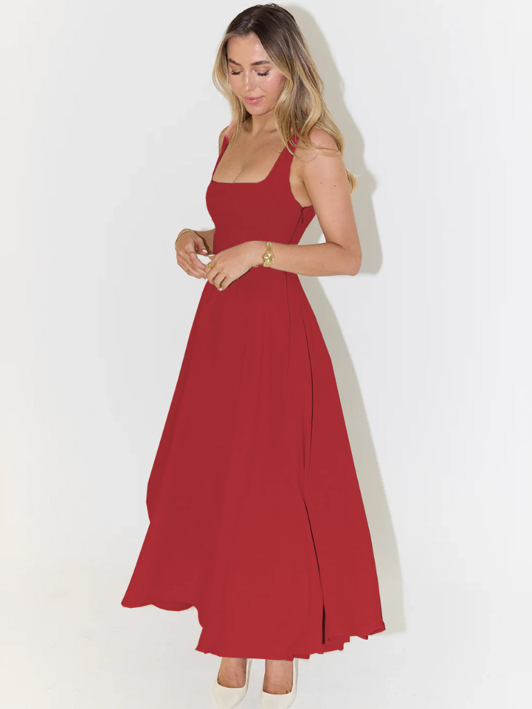 Heather | Polished Square Neck Fit-and-Flare Christmas Dress
