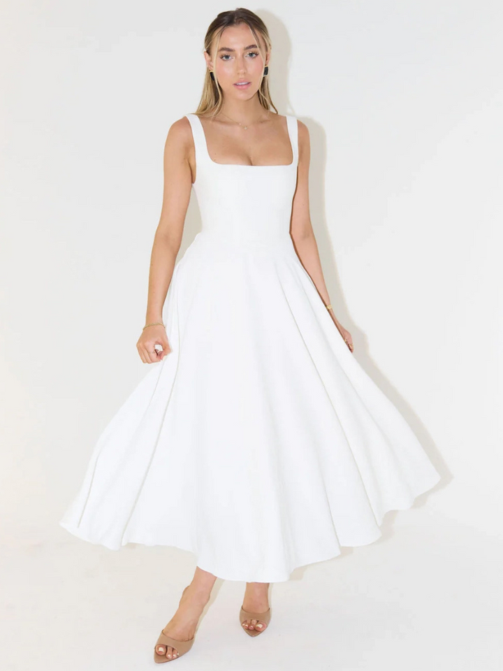 Heather | Polished Square Neck Fit-and-Flare Christmas Dress