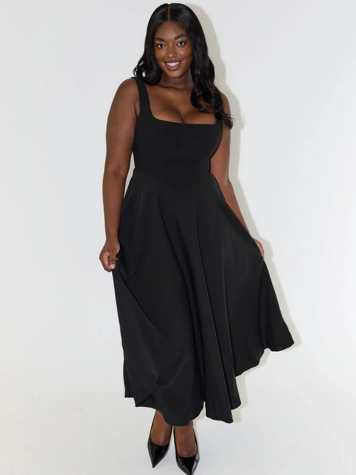 Heather | Polished Square Neck Fit-and-Flare Christmas Dress