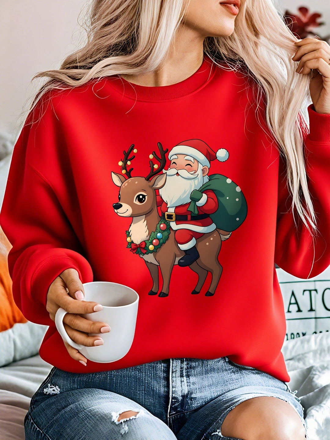 Heather | Stylish Santa Reindeer Print Christmas Sweater Women