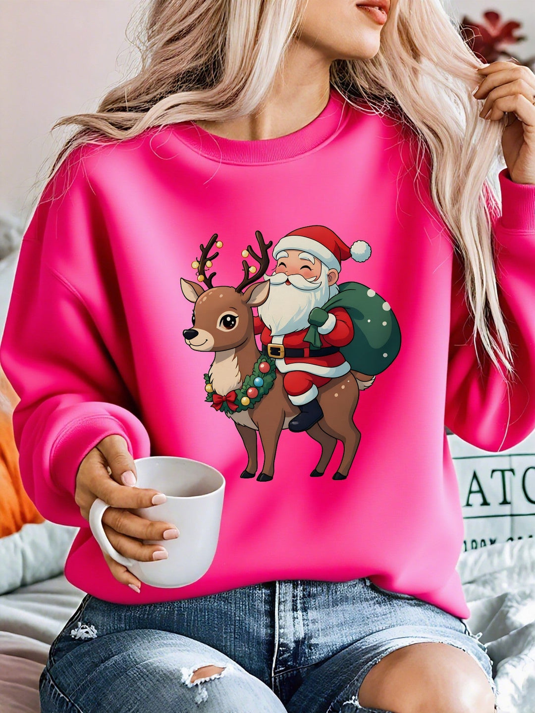 Heather | Stylish Santa Reindeer Print Christmas Sweater Women