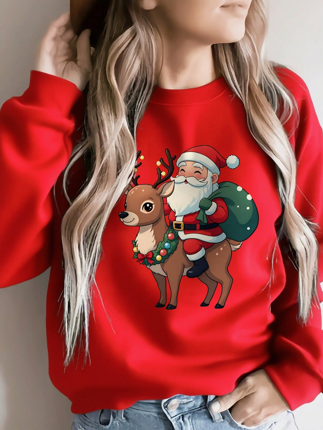 Heather | Stylish Santa Reindeer Print Christmas Sweater Women