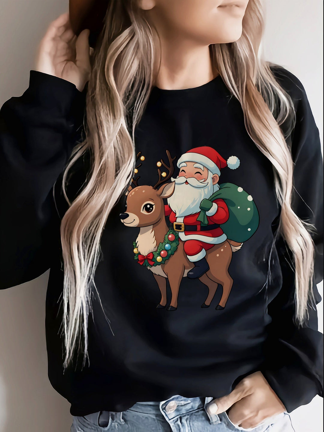 Heather | Stylish Santa Reindeer Print Christmas Sweater Women
