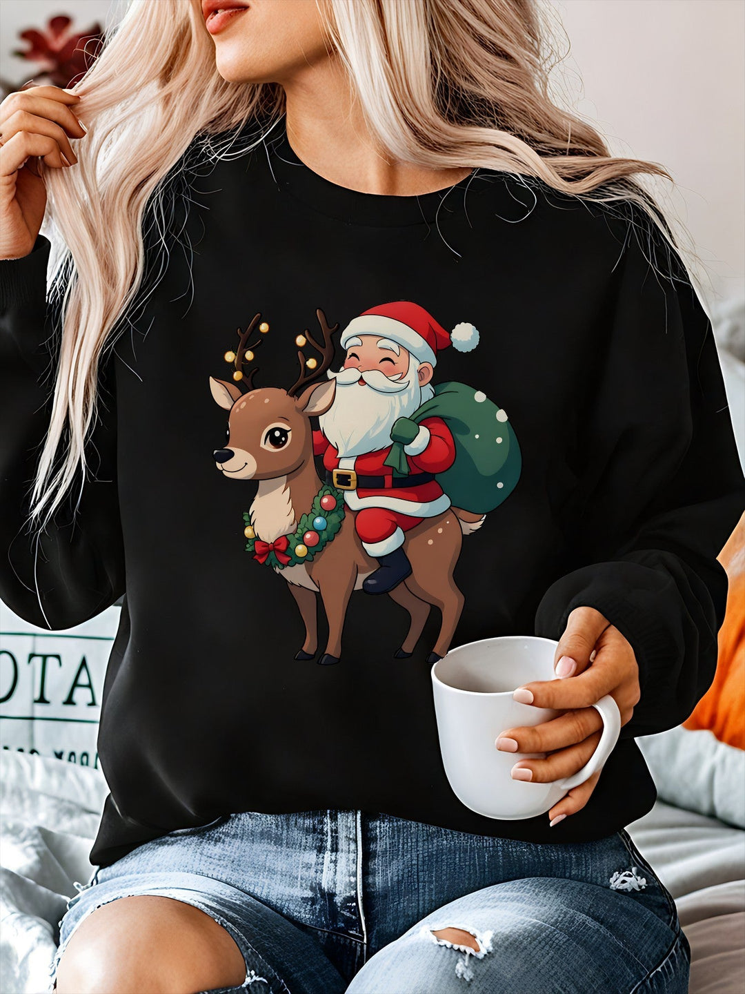 Heather | Stylish Santa Reindeer Print Christmas Sweater Women