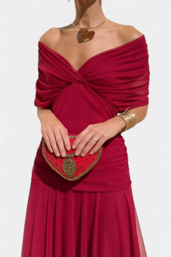 Heather | Timeless Ruched Off-Shoulder Maxi Christmas Dress