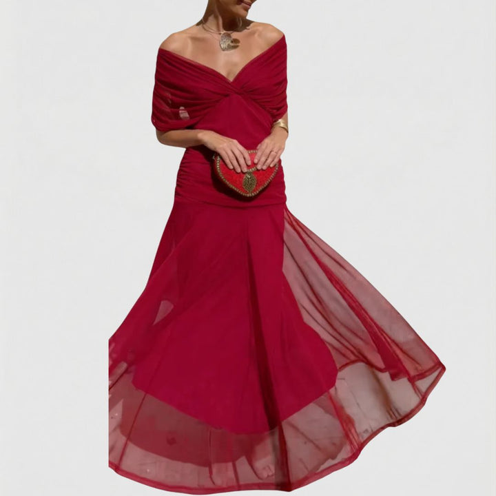 Heather | Timeless Ruched Off-Shoulder Maxi Christmas Dress